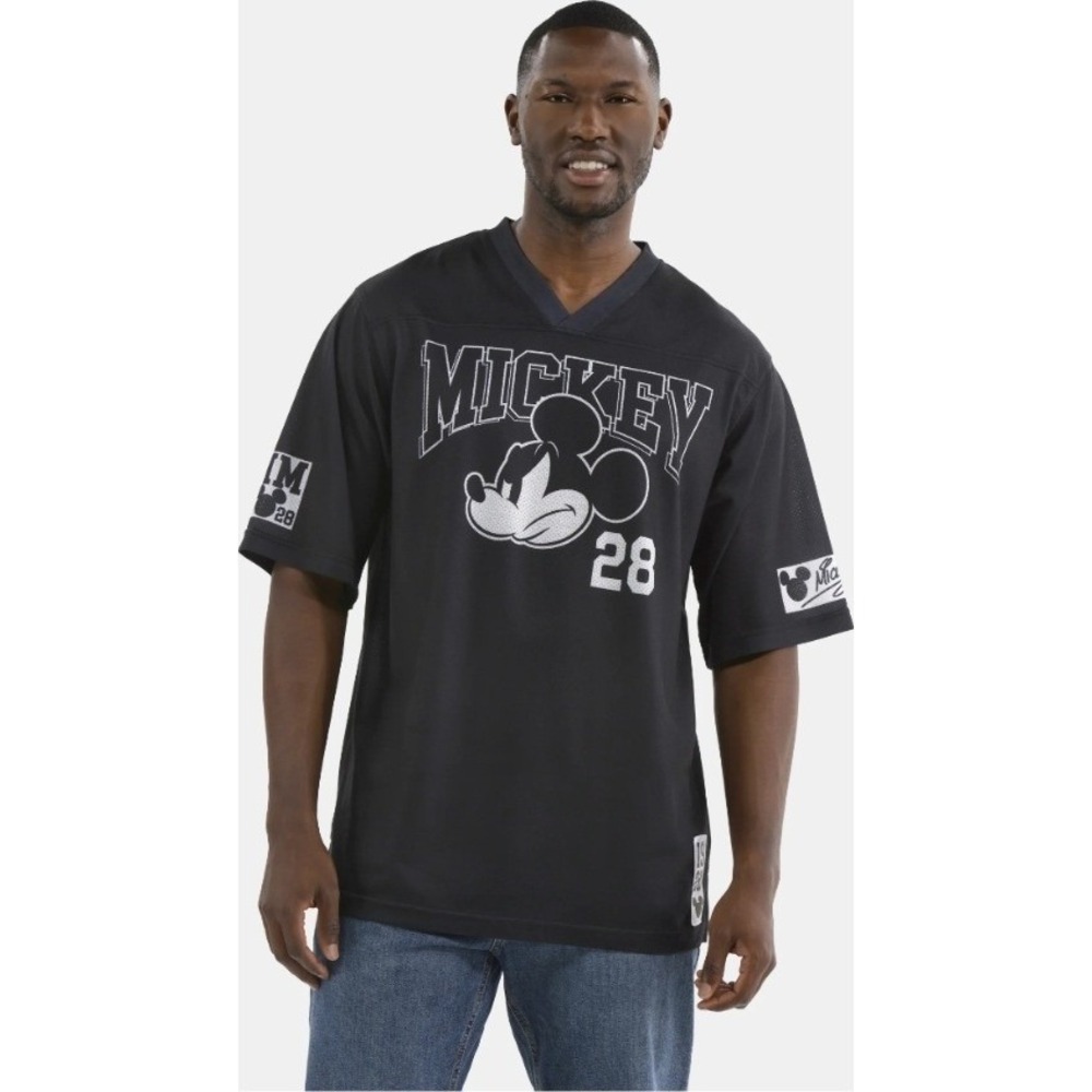 Disney Mickey Mouse Football Jersey Black Graphic Print Number 28 Men's XS